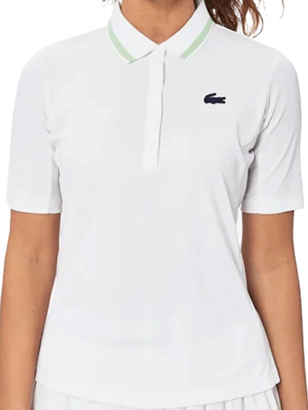 Lacoste Sport 14/46 L/XL Pique White Green Woman’s Tennis Cooling Ultra Dry Polo